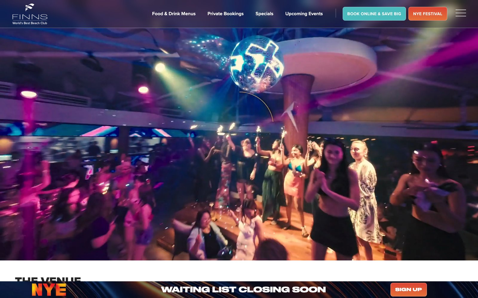 FINNS Beach Club website homepage