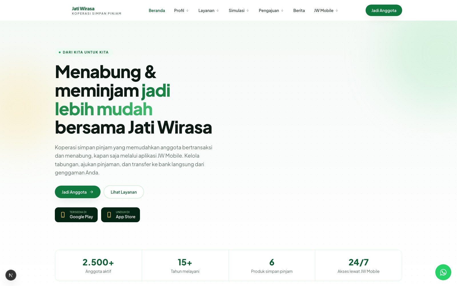 Koperasi Jati Wirasa website homepage