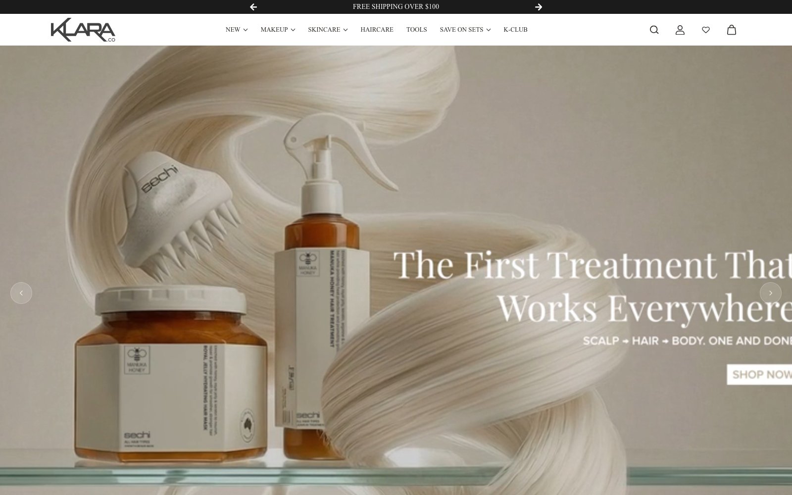 Klara Cosmetics website homepage